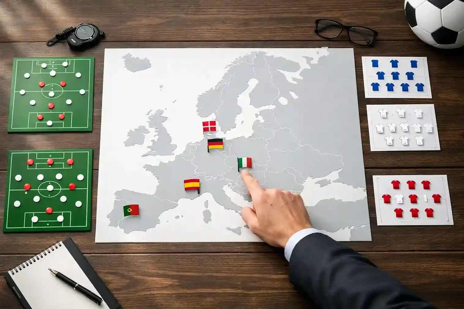 Strategisk planlægning af EM kvalifikation med europakort og landsholdsformationer